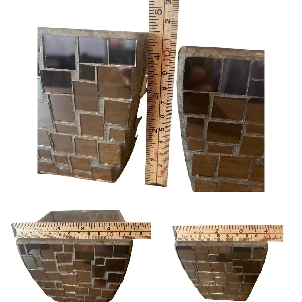 Mirrored Mosaic Candle Holders Vase Planter Set Silver Glam‎ Chic Decor Vintage